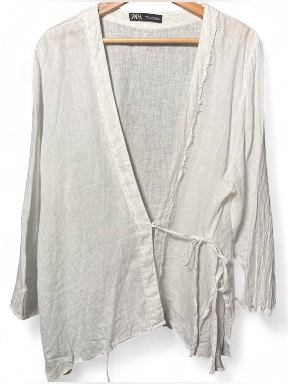100% Linen White Wrap Kimono Top Zara Medium Airy Light Breathable